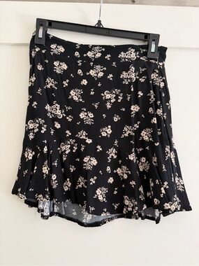 Floral Black Mini Skirt with Cream Print